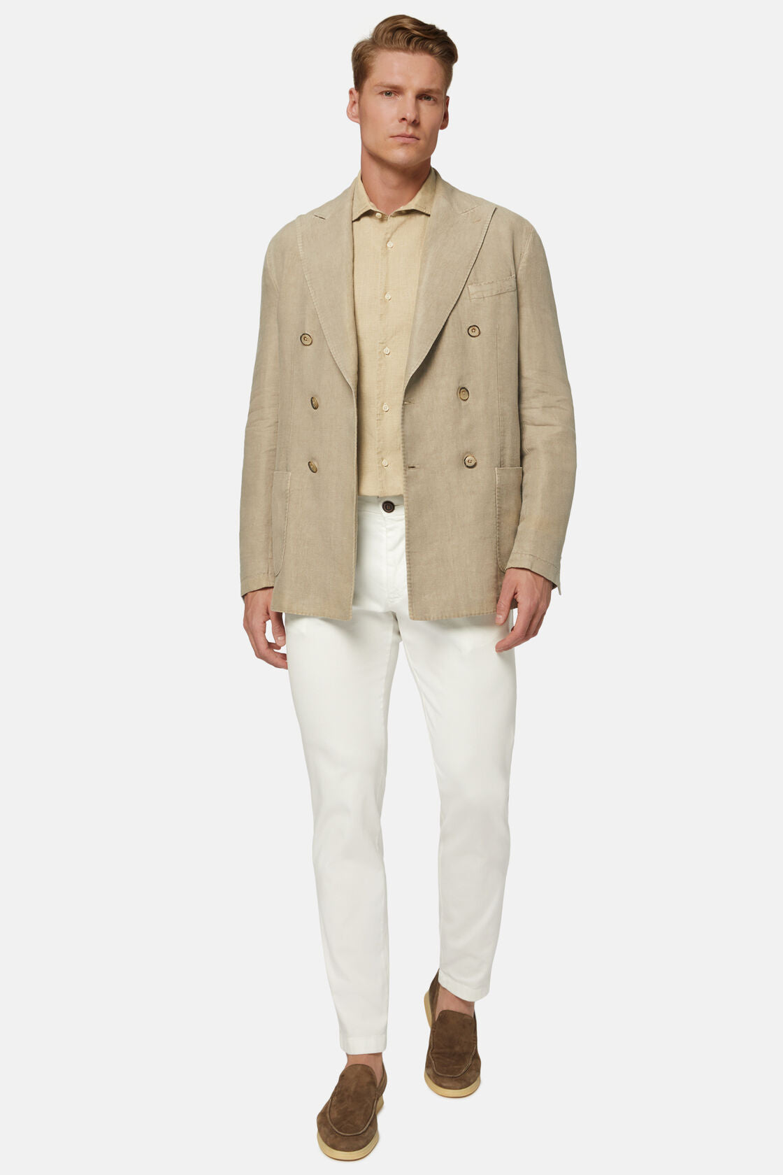 Boggi Beige Herringbone Linen Double-Breasted Jacket