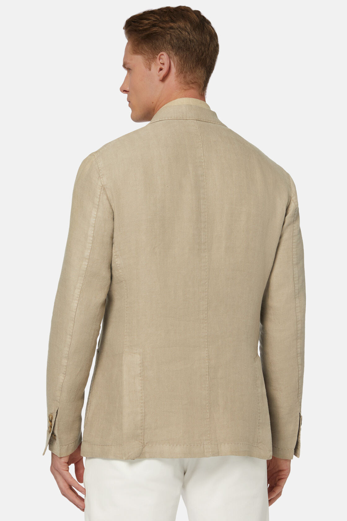 Boggi Beige Herringbone Linen Double-Breasted Jacket