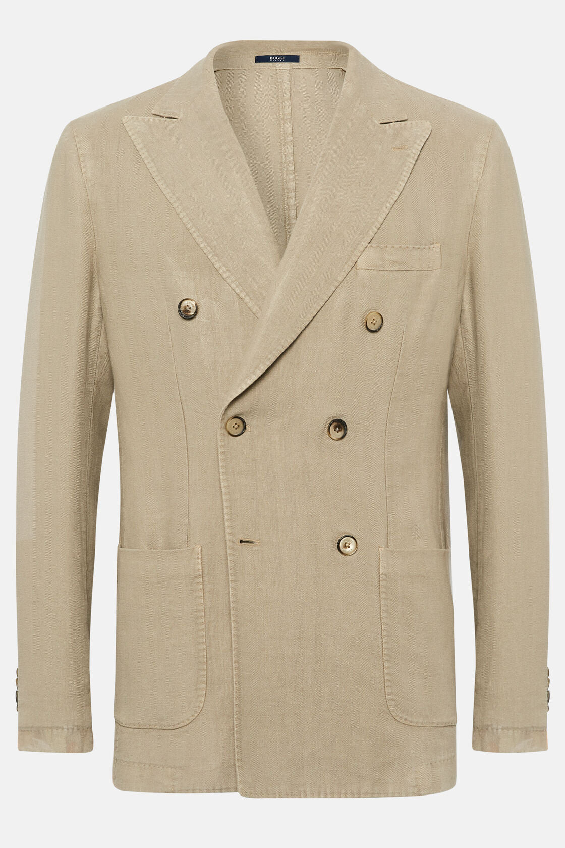 Boggi Beige Herringbone Linen Double-Breasted Jacket