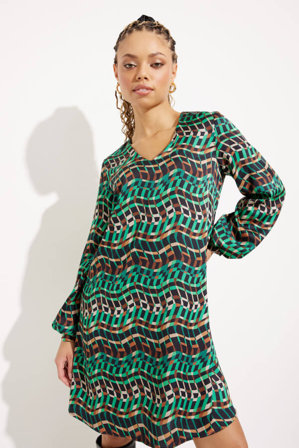 Joseph Ribkoff Geo Print Puff Sleeve Dress