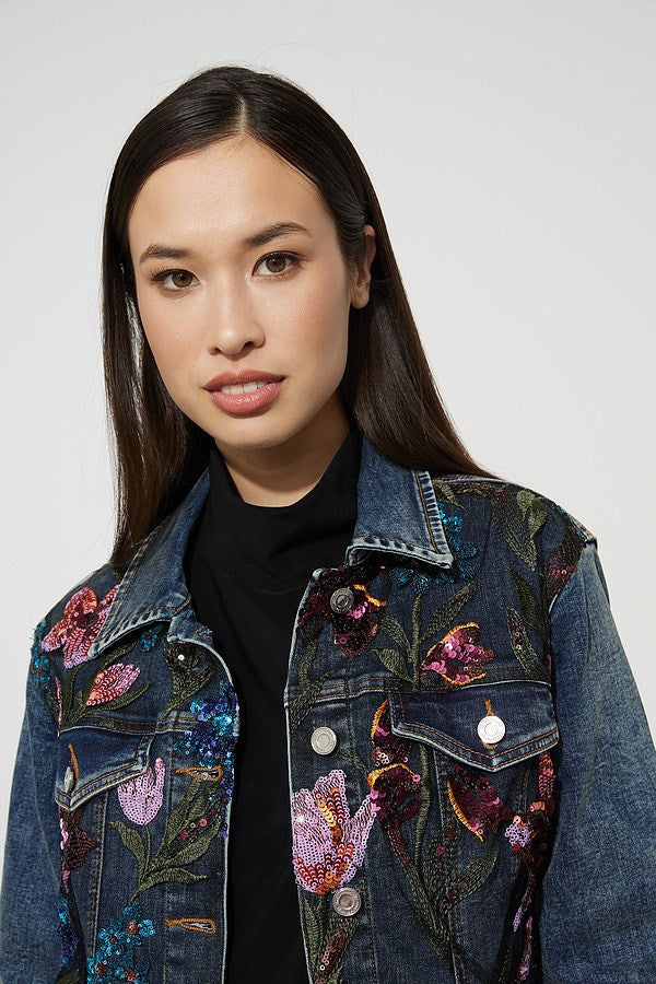 JOSEPH RIBKOFF Sequined Jean Jacket Style 223928