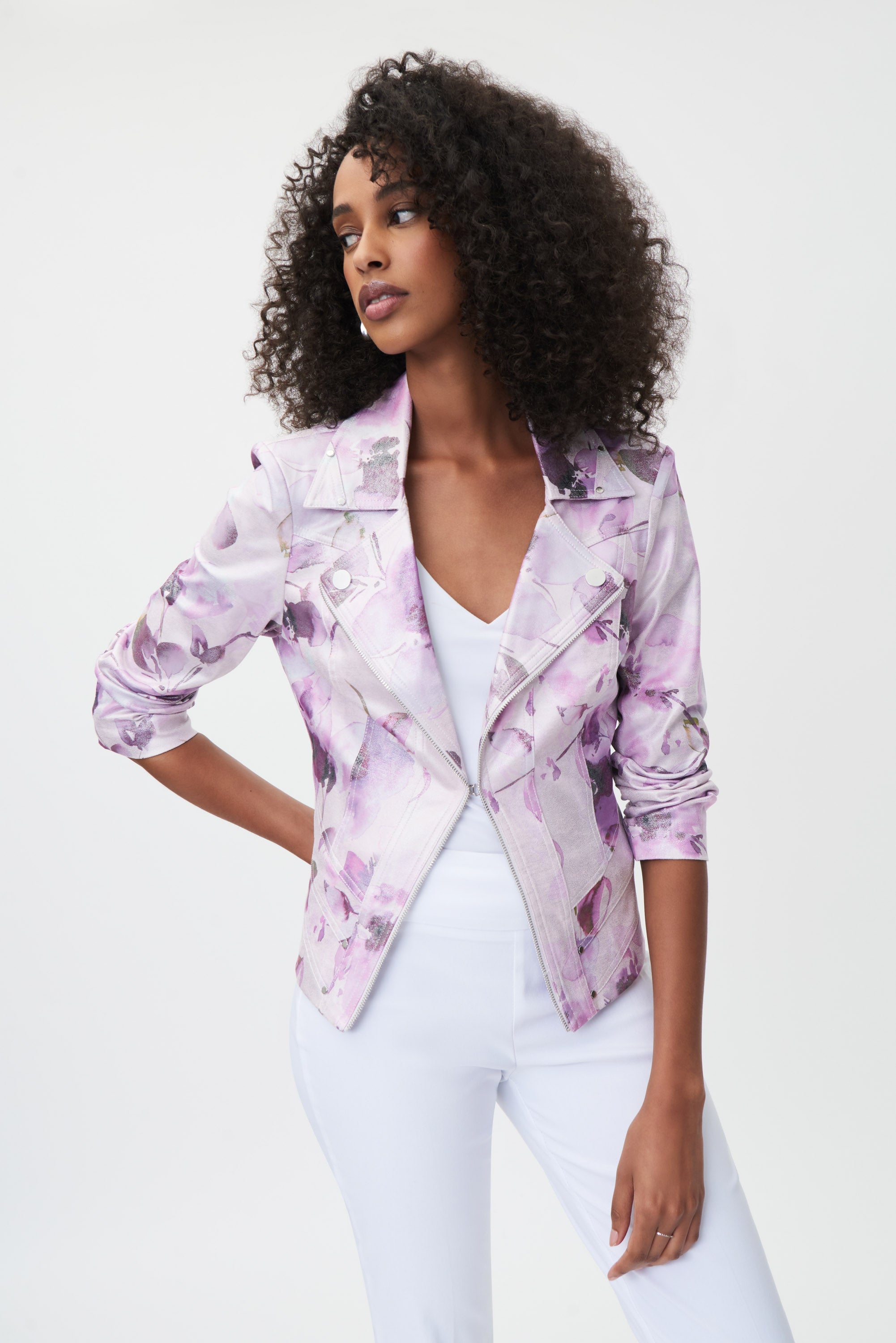 JOSEPH RIBKOFF Floral & Suede Moto Jacket Style 232918