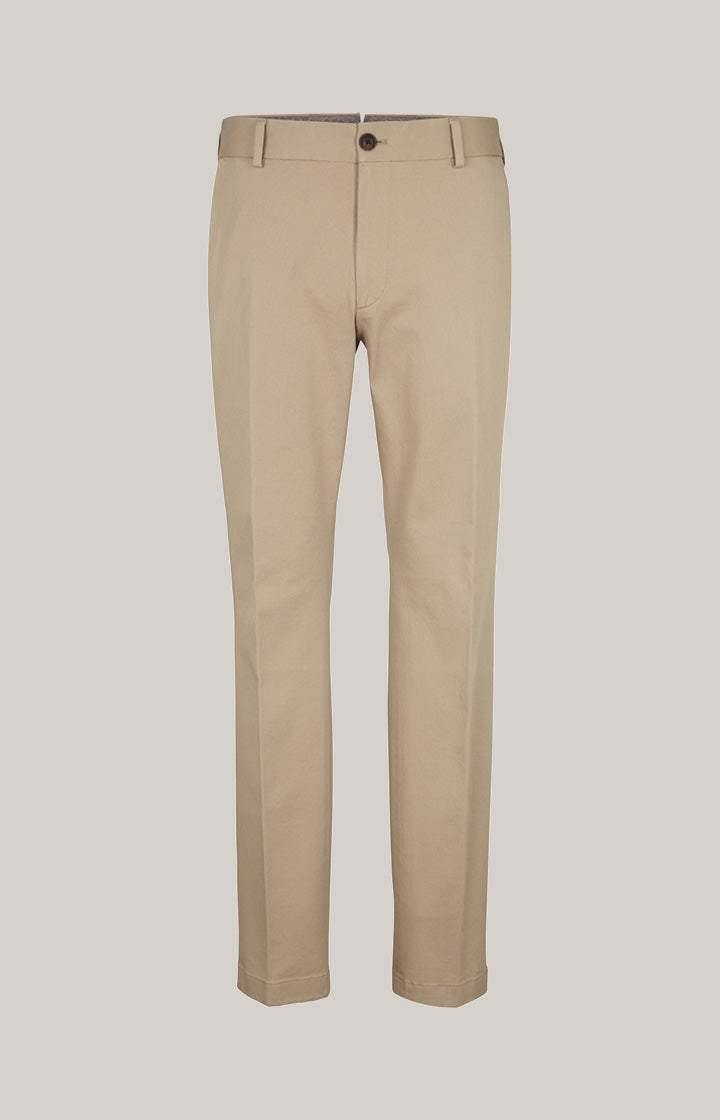 Joop! Slim Fit Hank Chinos In Beige In Stretch Cotton, With Logo Patch