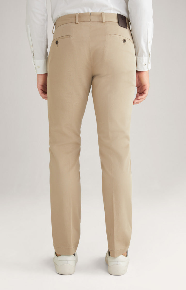 Joop! Slim Fit Hank Chinos In Beige In Stretch Cotton, With Logo Patch