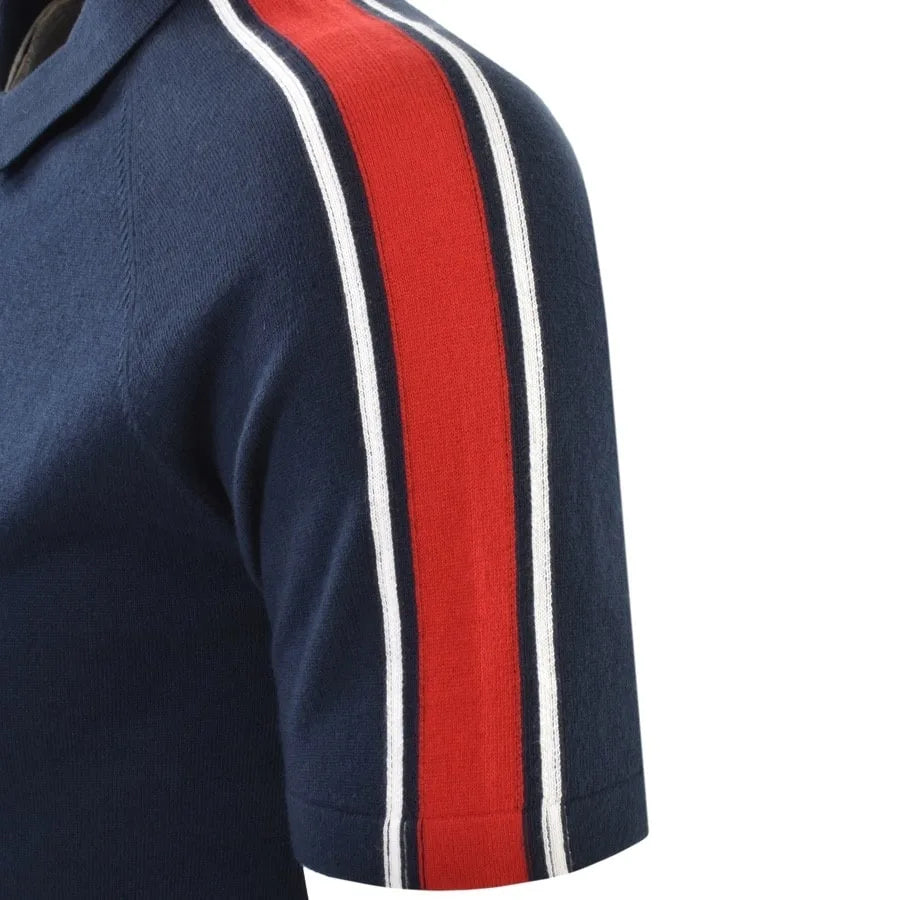 Michael Kors Racing Stripe Polo T Shirt Navy