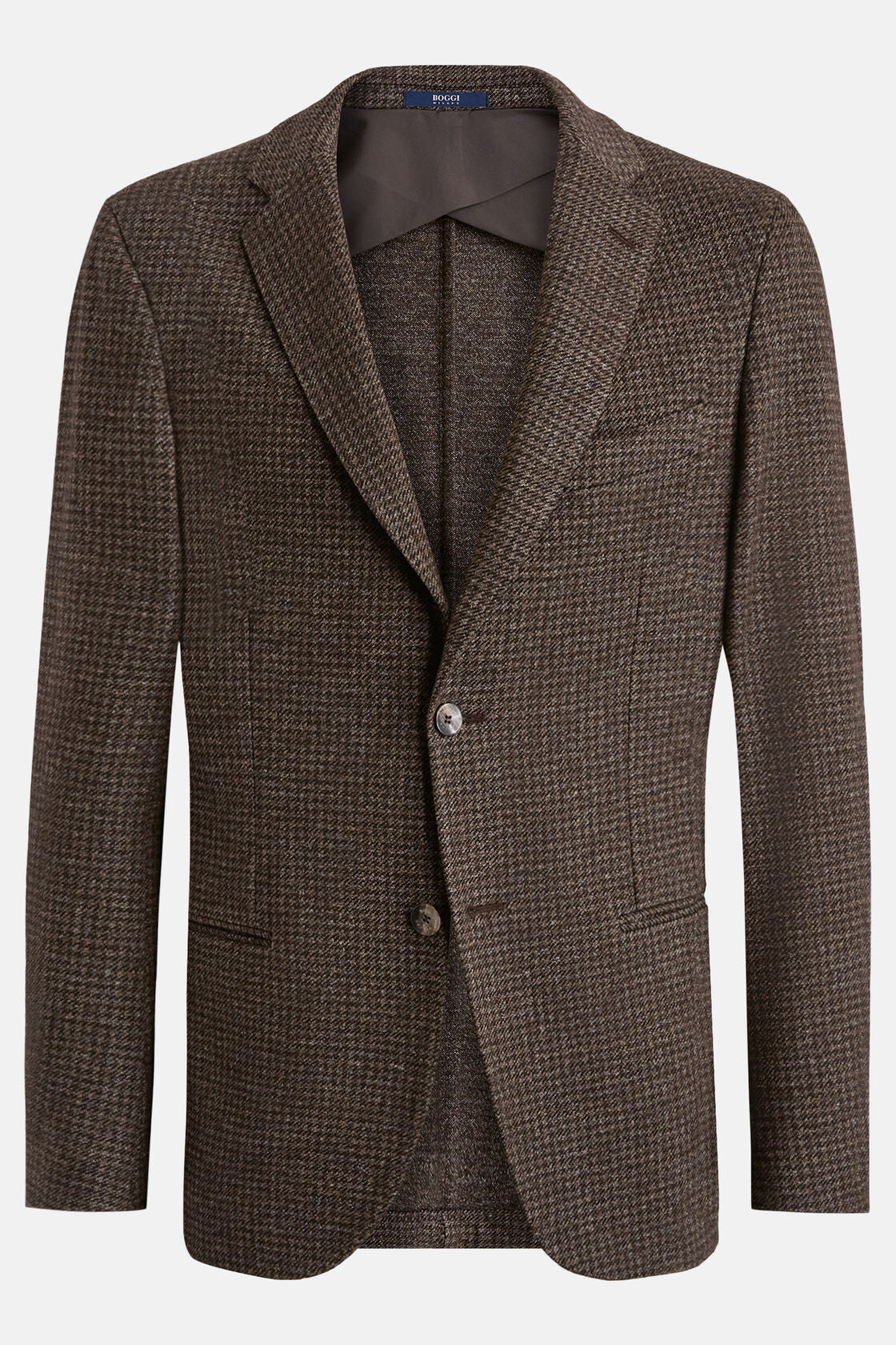 Boggi Brown B-Jersey Wool/Cotton Houndstooth Blazer