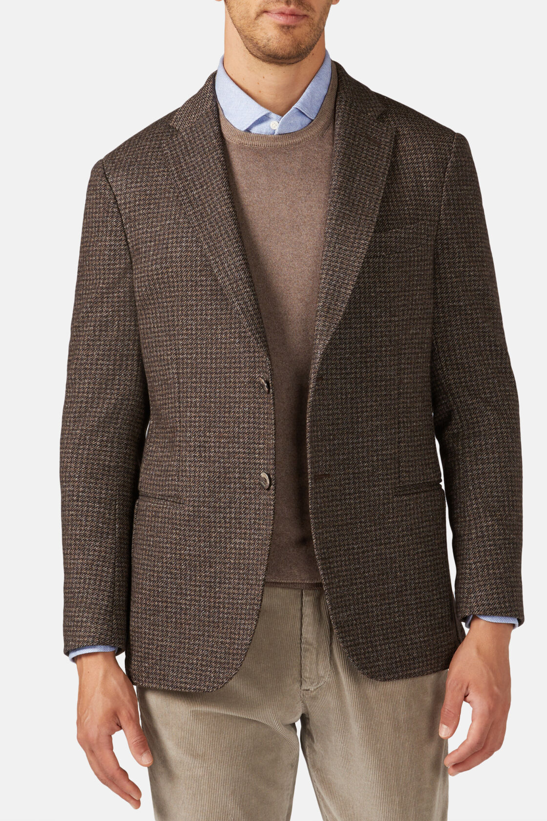 Boggi Brown B-Jersey Wool/Cotton Houndstooth Blazer