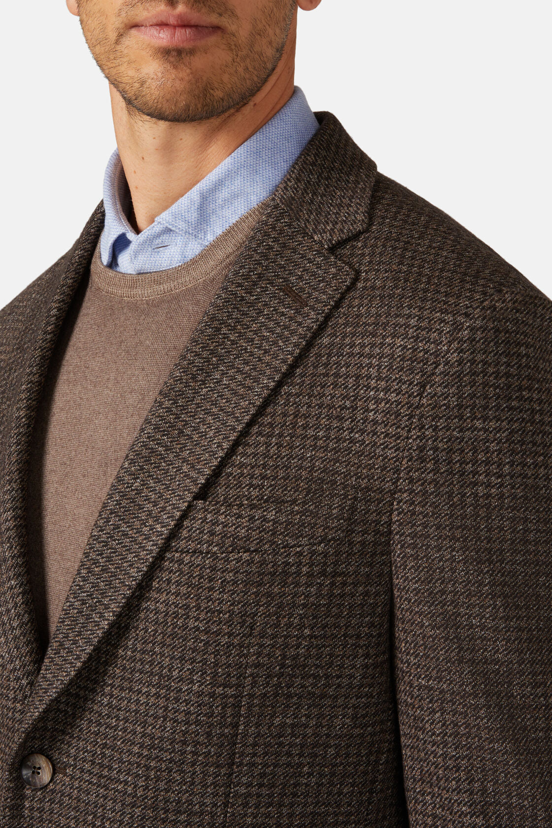 Boggi Brown B-Jersey Wool/Cotton Houndstooth Blazer