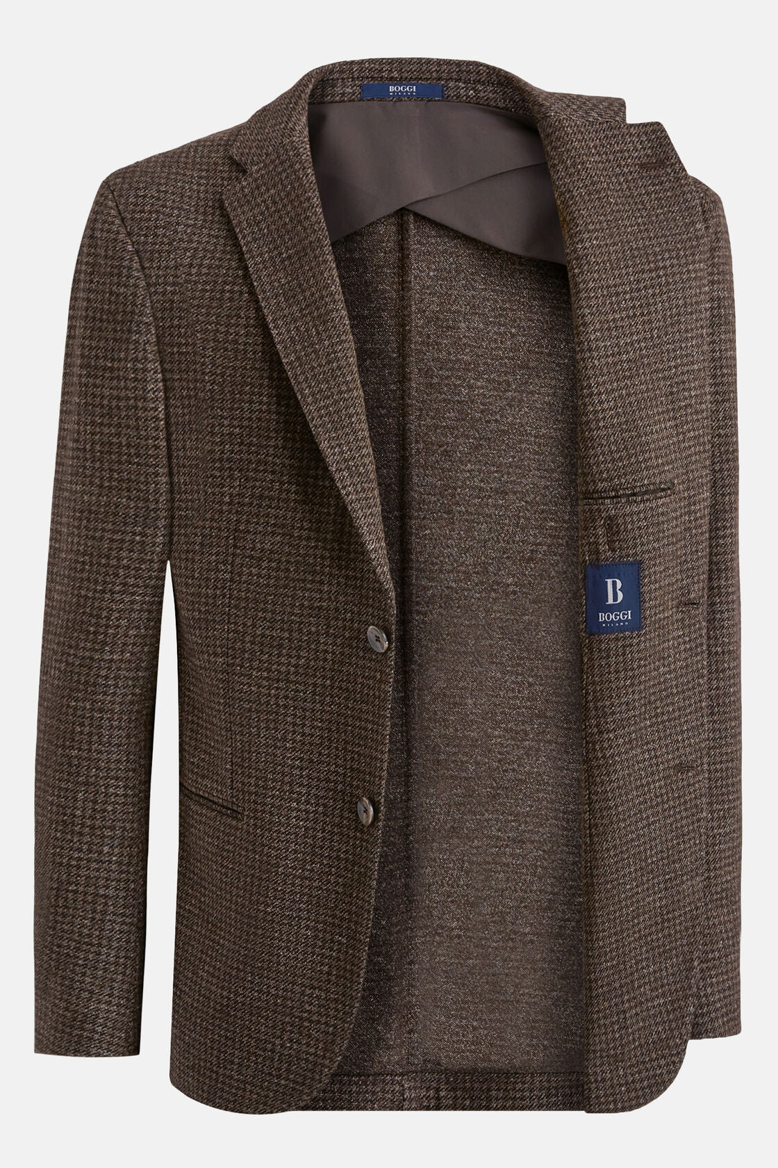 Boggi Brown B-Jersey Wool/Cotton Houndstooth Blazer