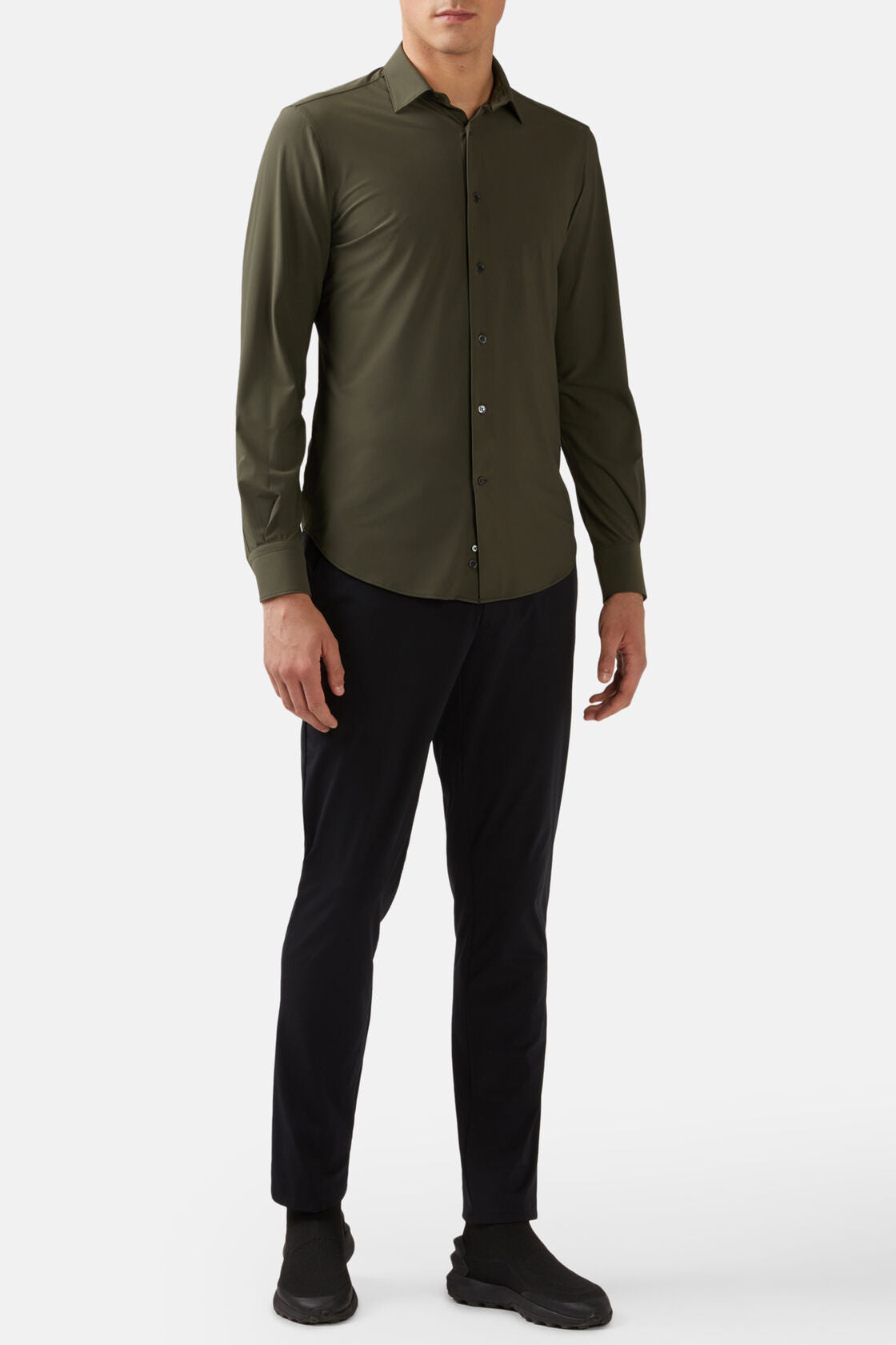 Boggi Army Green Stretch Nylon Shirt With A Slim Fit