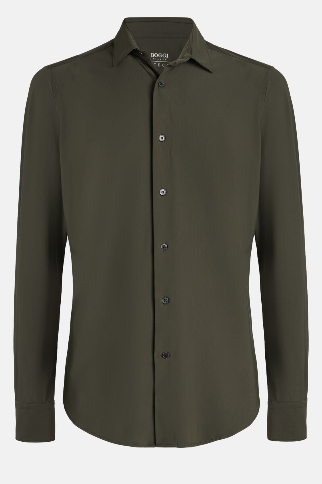 Boggi Army Green Stretch Nylon Shirt With A Slim Fit