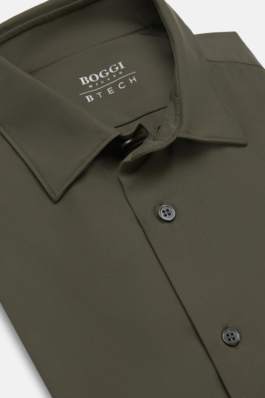 Boggi Army Green Stretch Nylon Shirt With A Slim Fit