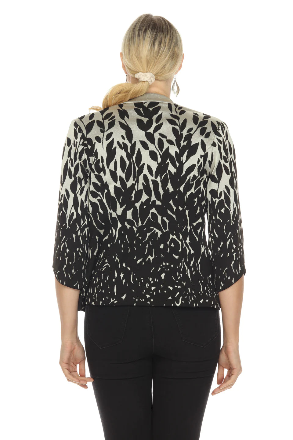 Joseph Ribkoff Gold/Black Leaf Print 3/4 Sleeve Knit Jacket